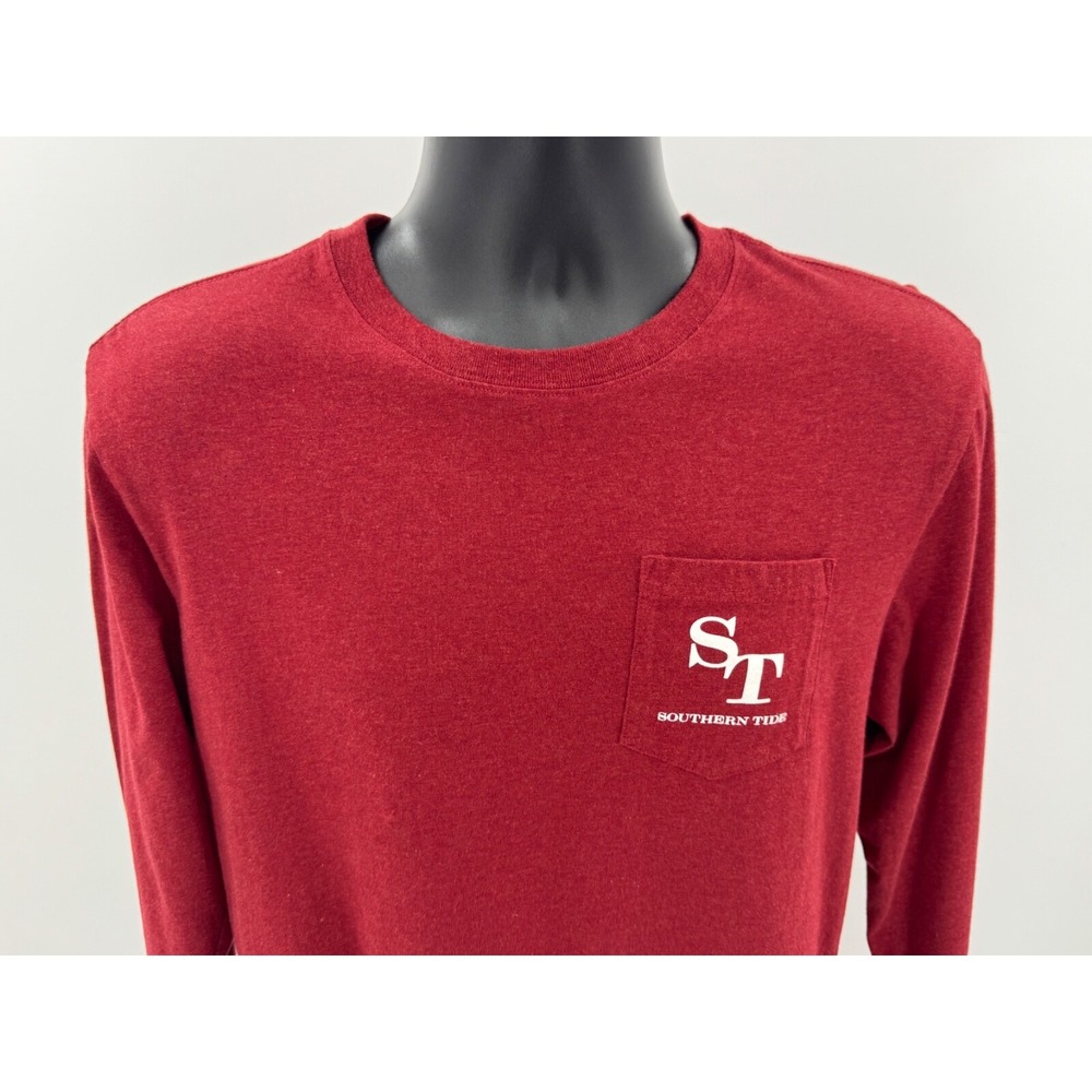 Southern Tide T-Shirt Mens Medium M Red Fish‎ Finder GPS Long Sleeve Tee Cotton - Picture 4 of 8
